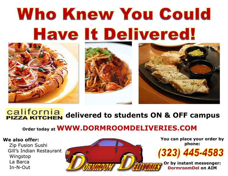 California Pizza Kitchen flier from Dormroom Deliveries